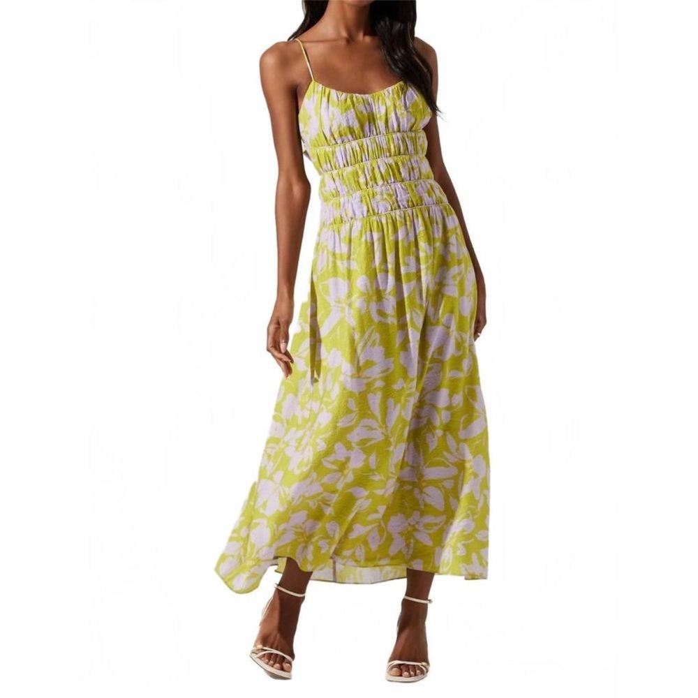 ASTR andrina dress in lime lavender floral maxi size medium tie back
